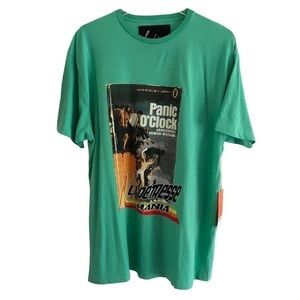 LA DETRESSE  Graphic Print Crew Neck Short Sleeve Tee Green Size Large